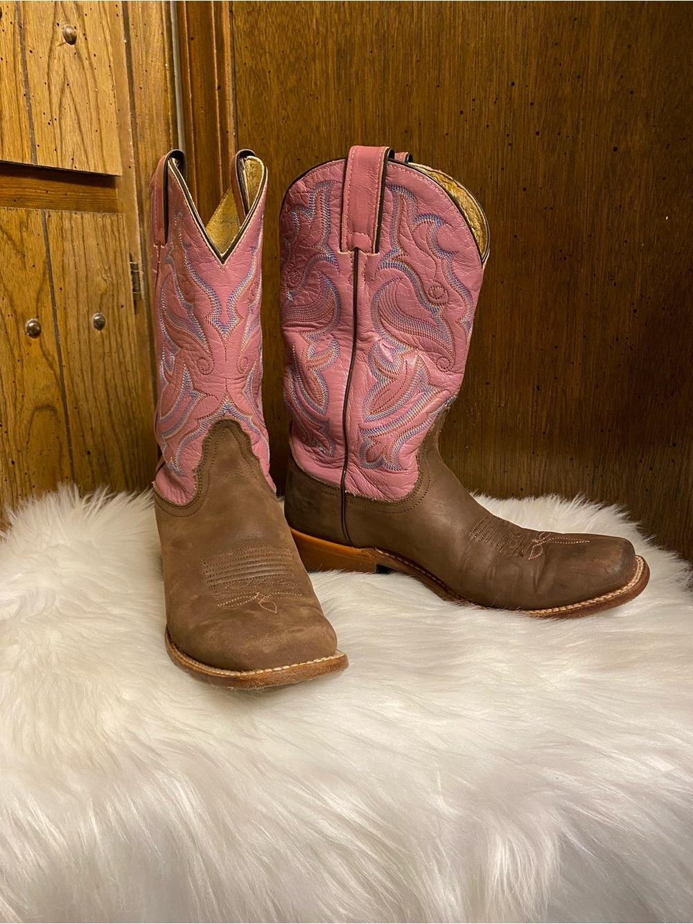 Nocona Pink and Brown Embroidered Western Boots